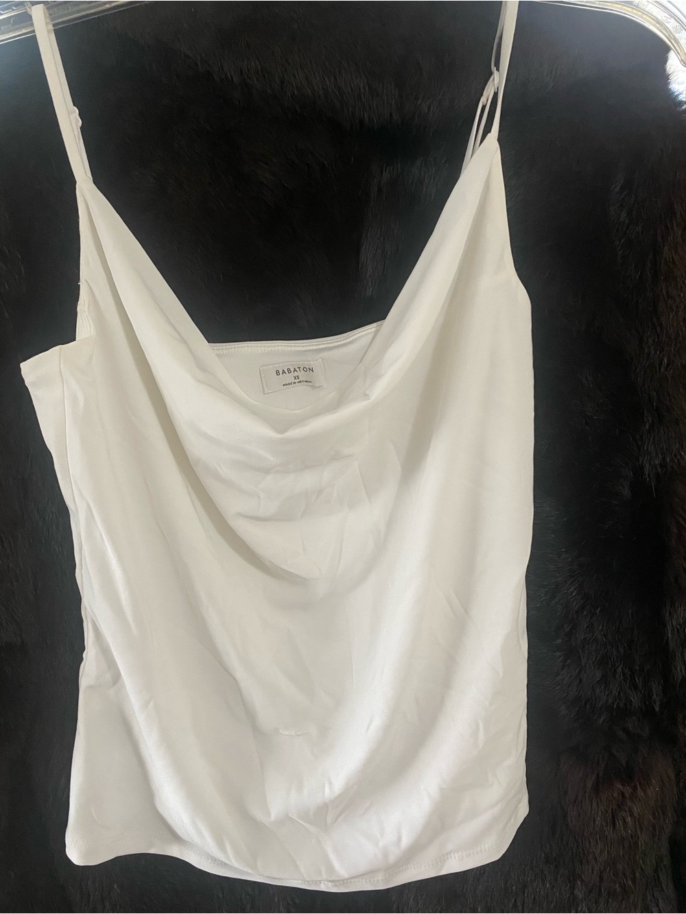 Babaton White Draped Cowl Neck Cami
